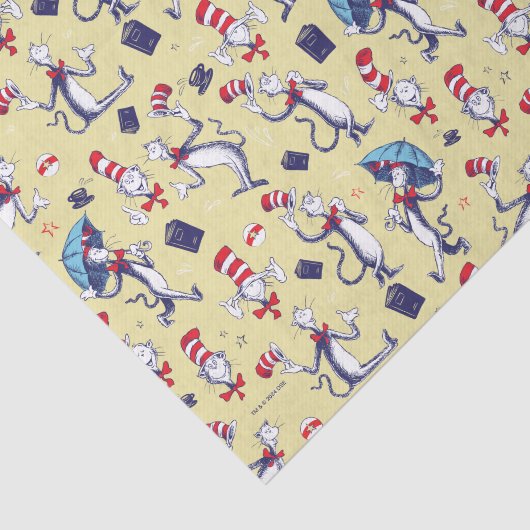 Kat in het Pet | geel patroon Tissuepapier (Detail)