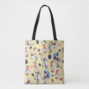 Kat in het Pet   geel patroon Tote Bag