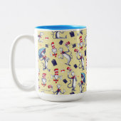 Kat in het Pet | geel patroon Tweekleurige Koffiemok (Links)