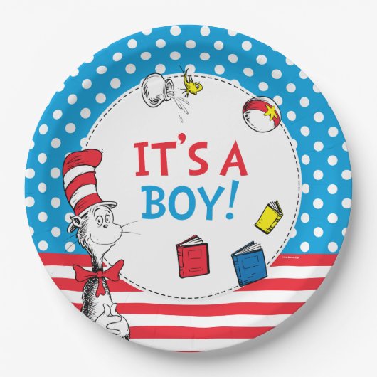 Kat in het Pet | Het is een Boy Baby shower Papieren Bordje (Voorkant)