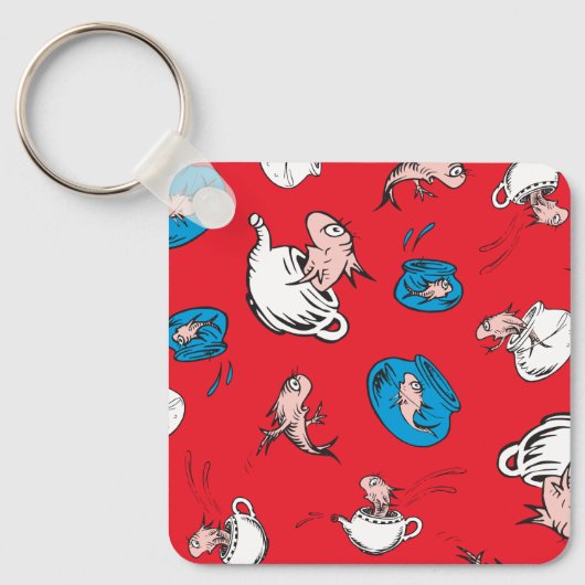 Kat in het Pet | Het rode patroon van de vis Sleutelhanger (Voorkant)