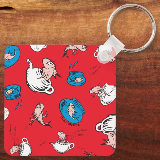 Kat in het Pet | Het rode patroon van de vis Sleutelhanger (Achterkant)
