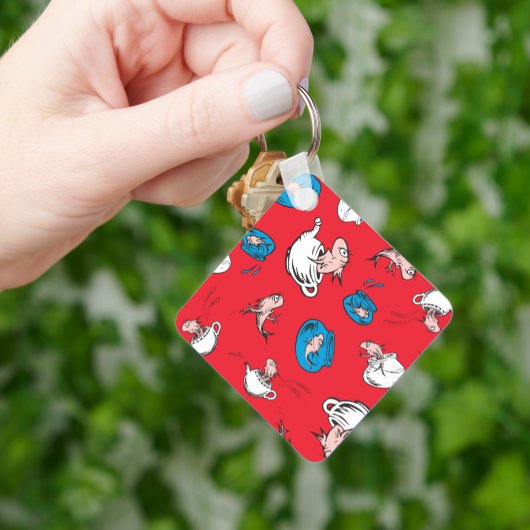 Kat in het Pet | Het rode patroon van de vis Sleutelhanger (Hand)