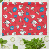 Kat in het Pet | Het rode patroon van de vis Theedoek (Gevouwen)