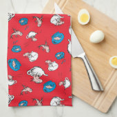 Kat in het Pet | Het rode patroon van de vis Theedoek (Quarter Fold)