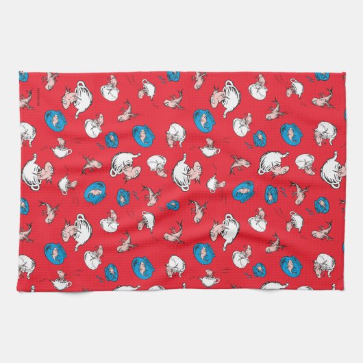 Kat in het Pet | Het rode patroon van de vis Theedoek (Horizontaal)