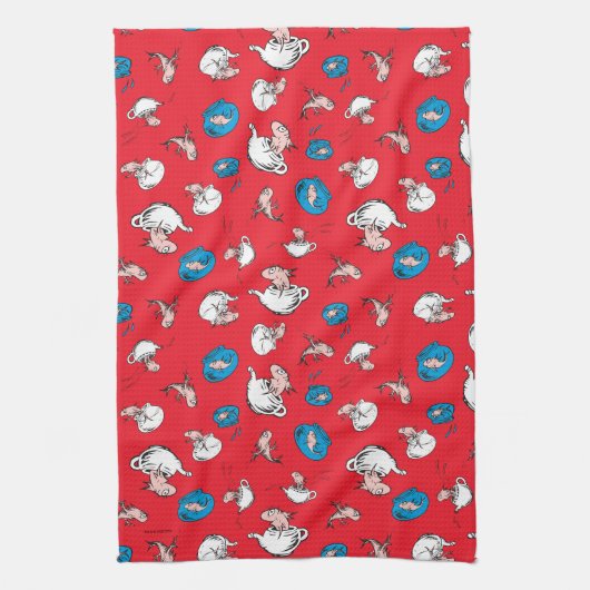 Kat in het Pet | Het rode patroon van de vis Theedoek (Verticaal)