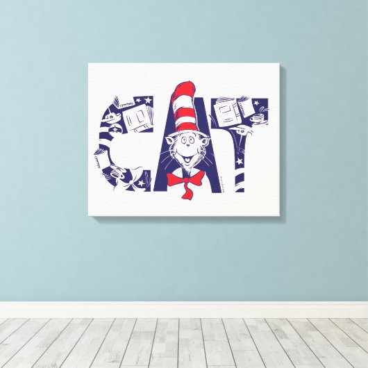 Kat in het Pet | Kattengezichtstekst Canvas Afdruk (Insitu (Houten vloer))