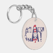 Kat in het Pet | Kattengezichtstekst Sleutelhanger (Voorkant Links)