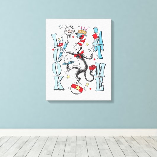 Kat in het Pet | Kijk me aan Canvas Afdruk (Insitu (Houten vloer))