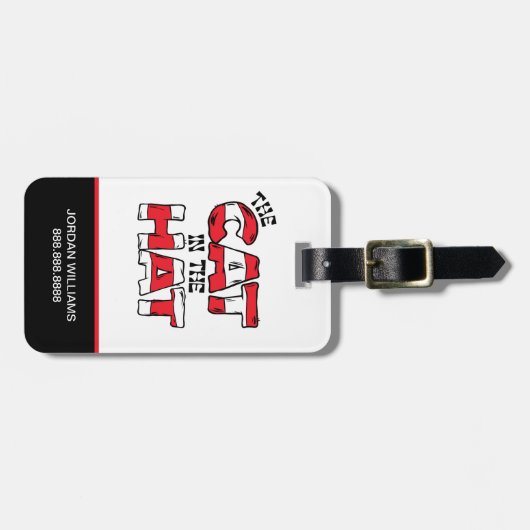 Kat in het Pet | Rood en wit gestreepte tekst Bagagelabel (Voorkant horizontaal)