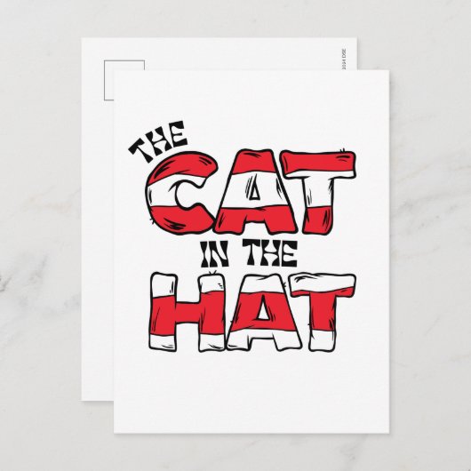 Kat in het Pet | Rood en wit gestreepte tekst Briefkaart (Voorkant / Achterkant)