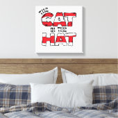 Kat in het Pet | Rood en wit gestreepte tekst Canvas Afdruk (Insitu (Slaapkamer))