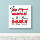 Kat in het Pet | Rood en wit gestreepte tekst Canvas Afdruk (Insitu (Houten vloer))