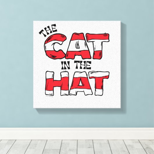 Kat in het Pet | Rood en wit gestreepte tekst Canvas Afdruk (Insitu (Houten vloer))