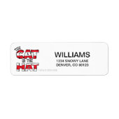 Kat in het Pet | Rood en wit gestreepte tekst Etiket (Voorkant)