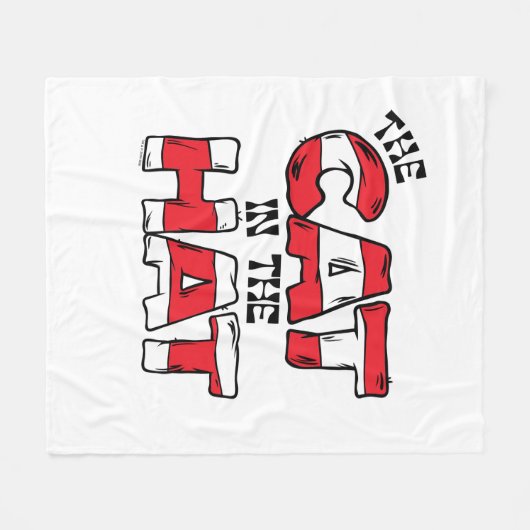 Kat in het Pet | Rood en wit gestreepte tekst Fleece Deken (Voorkant (Horizontaal))