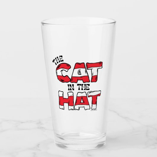 Kat in het Pet | Rood en wit gestreepte tekst Glas (Voorkant)