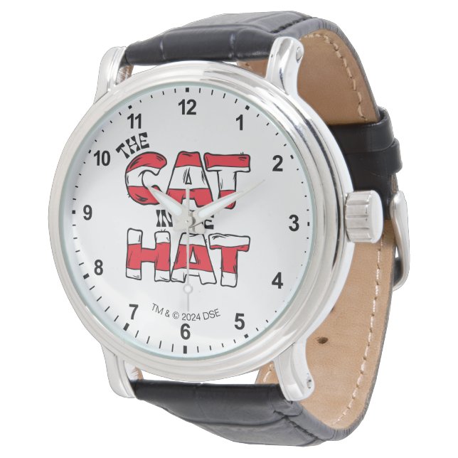 Kat in het Pet | Rood en wit gestreepte tekst Horloge (Gekanteld)