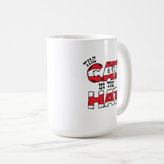 Kat in het Pet | Rood en wit gestreepte tekst Koffiemok (Voorkant rechts)