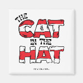 Kat in het Pet | Rood en wit gestreepte tekst Magneet (Voorkant)