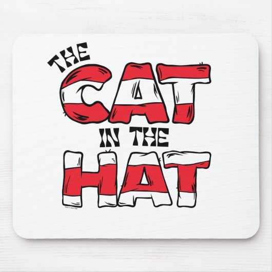 Kat in het Pet | Rood en wit gestreepte tekst Muismat (Voorkant)