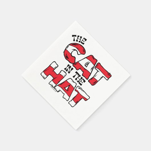 Kat in het Pet | Rood en wit gestreepte tekst Servet (Hoek)