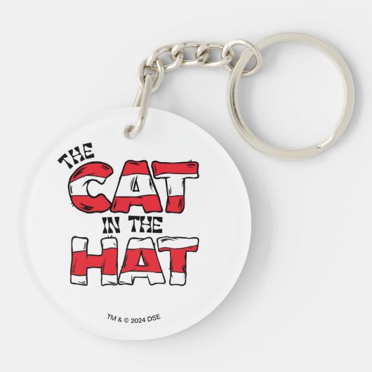 Kat in het Pet | Rood en wit gestreepte tekst Sleutelhanger (Achterkant)