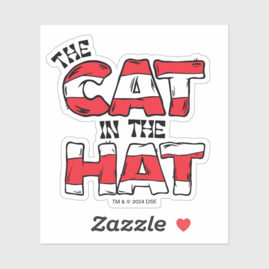 Kat in het Pet | Rood en wit gestreepte tekst Sticker (Vel)