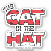 Kat in het Pet | Rood en wit gestreepte tekst Sticker (Voorkant)