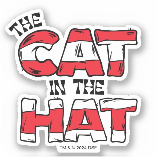 Kat in het Pet | Rood en wit gestreepte tekst Sticker (Voorkant)