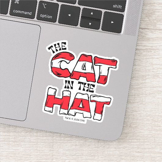 Kat in het Pet | Rood en wit gestreepte tekst Sticker (Detail)