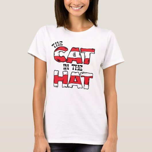Kat in het Pet | Rood en wit gestreepte tekst T-shirt (Voorkant)