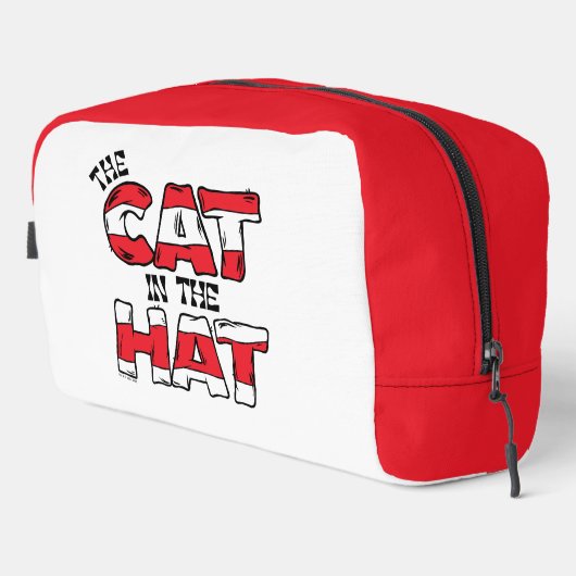 Kat in het Pet | Rood en wit gestreepte tekst Toilettasje (Rechterhoek)