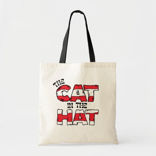 Kat in het Pet | Rood en wit gestreepte tekst Tote Bag (Voorkant)
