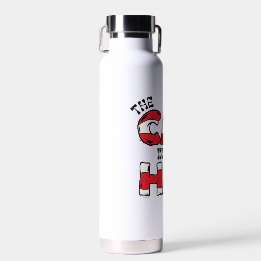 Kat in het Pet | Rood en wit gestreepte tekst Waterfles (Voorkant)