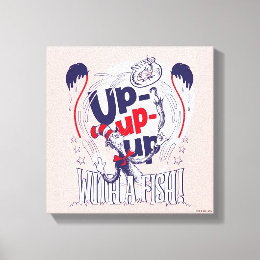Kat in het Pet | Up-up met een vis Canvas Afdruk (Voorkant)