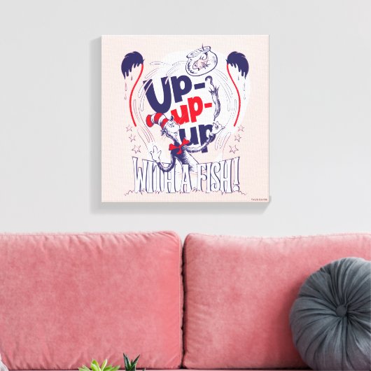 Kat in het Pet | Up-up met een vis Canvas Afdruk (Insitu (Woonkamer))