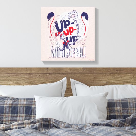 Kat in het Pet | Up-up met een vis Canvas Afdruk (Insitu (Slaapkamer))