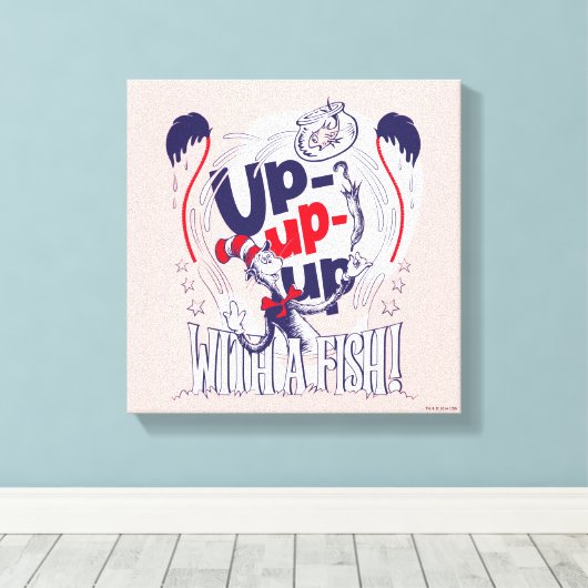 Kat in het Pet | Up-up met een vis Canvas Afdruk (Insitu (Houten vloer))