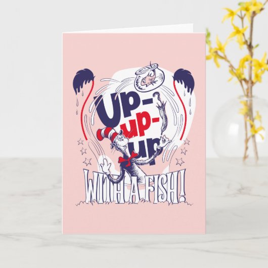 Kat in het Pet | Up-up met een vis Kaart (Gele Bloem)