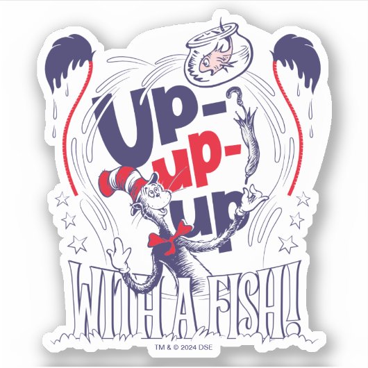 Kat in het Pet | Up-up met een vis Sticker (Voorkant)