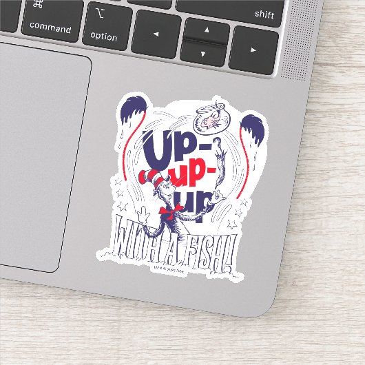 Kat in het Pet | Up-up met een vis Sticker (Detail)
