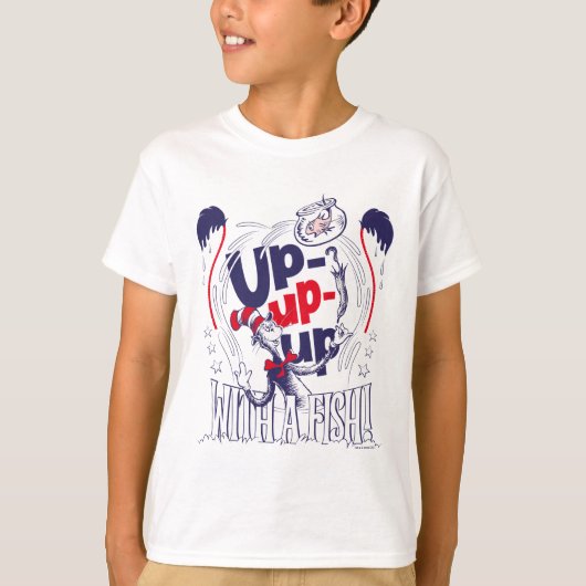 Kat in het Pet | Up-up met een vis T-shirt (Voorkant)