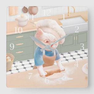 Kat in het Pet van Chef Rolling Dough at Kitchen S Vierkante Klok
