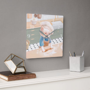 Kat in het Pet van Chef Rolling Dough at Kitchen S Vierkante Klok