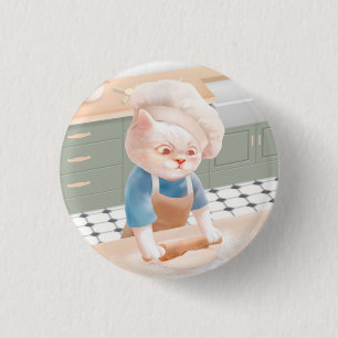 Kat in het Pet van Chef Rolling Dough bij Kitchen Ronde Button 3,2 Cm