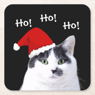 Kat in het Pet van de Kerstman Kartonnen Onderzetters
