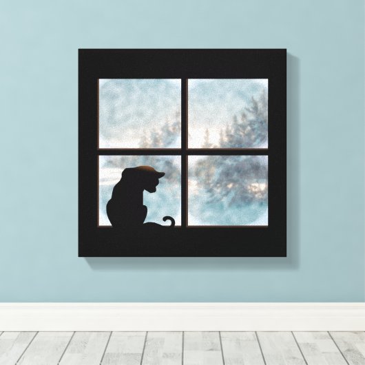 kat in het raam canvas afdruk (Insitu (Houten vloer))