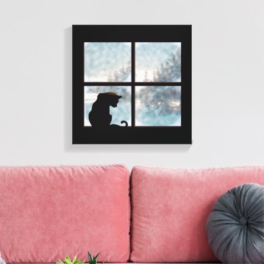 kat in het raam canvas afdruk (Insitu (Woonkamer))